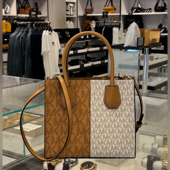 Michael Kors Mercer Satchel Shoulder Crossbody Bag MK Deer Multi Colorblock - Picture 3 of 14